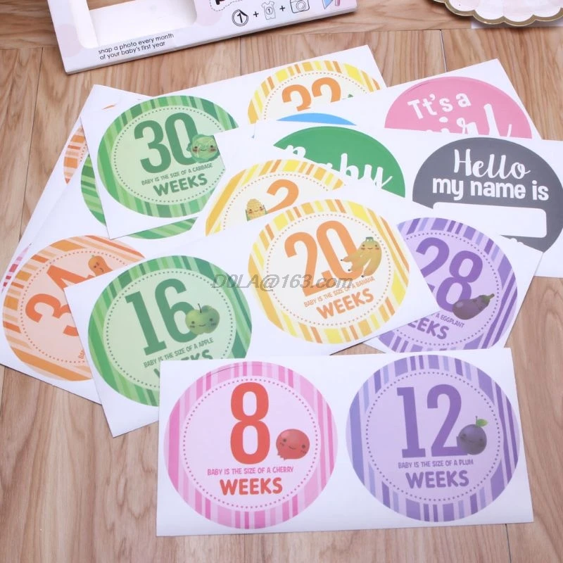 Pegatinas para el embarazo de 16 Uds., calcoman&iacute;as para el, ropa semanal para fotograf&iacute;a, D0LA-1