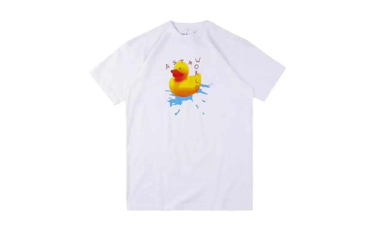 

19SS Travis Scott ASTROWORLD T Shirts Men Women EUROPE WORLD Yellow Duck Print Travis Scott Top Tees Astroworld T Shirts