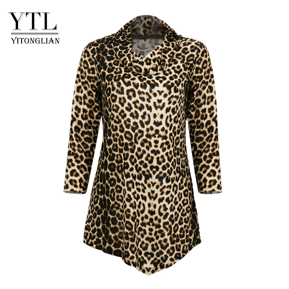 Yitonglian Women Tops And Bloues Winter Turtileneck Fashion Leopard Tunic Casual Hot Party Chirstmas Blouse Pullover H409