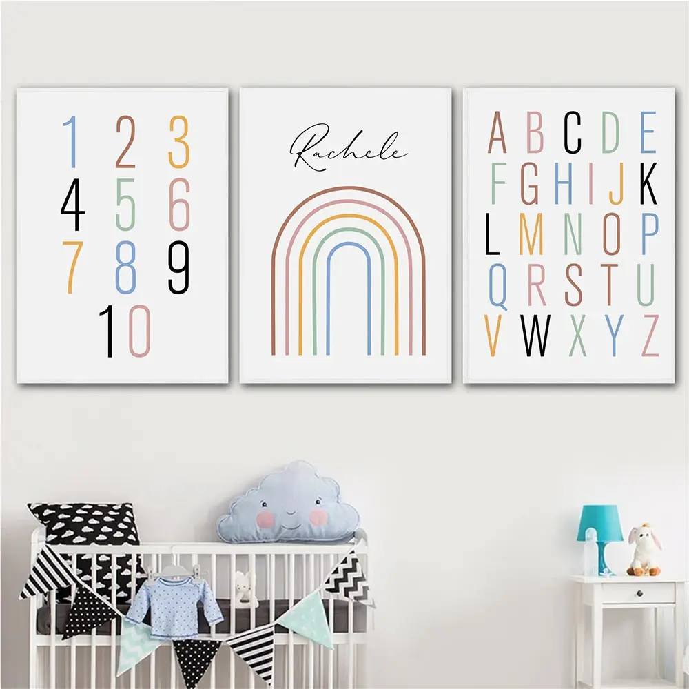 

Nordic Custom Name Rainbow Wall Art Poster ABC Alphabet Art Print Arabic Numerals Canvas Painting Abstract Pictures Home Decor
