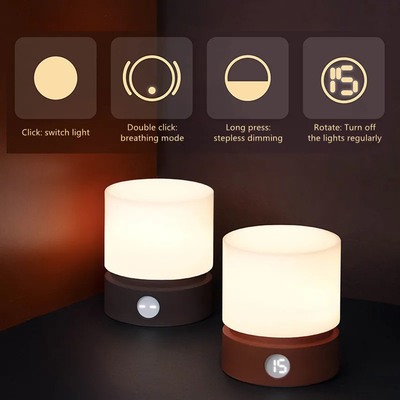 Creative Rotating Cylindrical Night Light Rechargeable Timing Dimming Bedroom Bedside Simple Table Lamp Home Bar Atmosphere Lamp