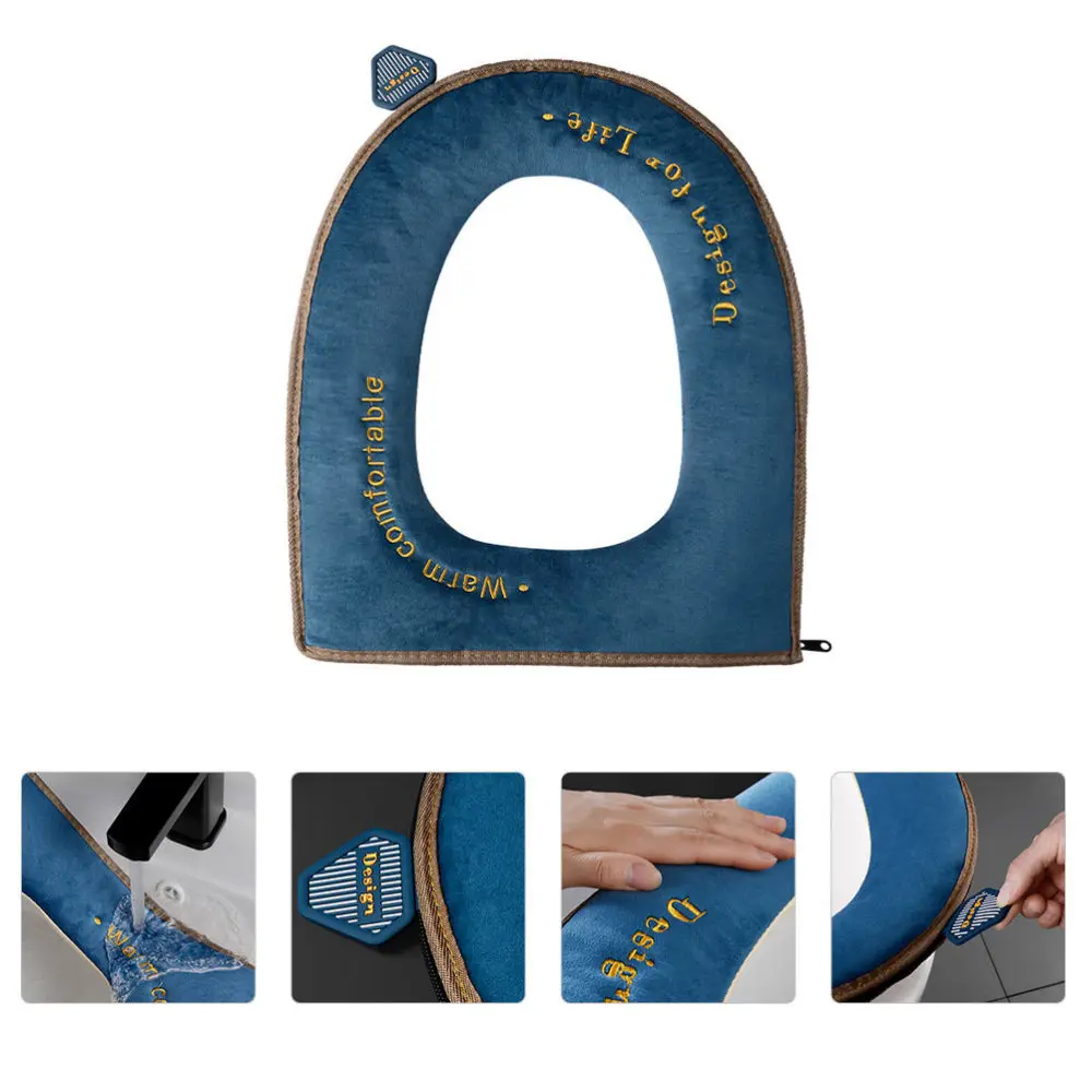 

1pc Embroidered Toilet Seat Cushion Household Toilet Seat Cover (Grey Blue)