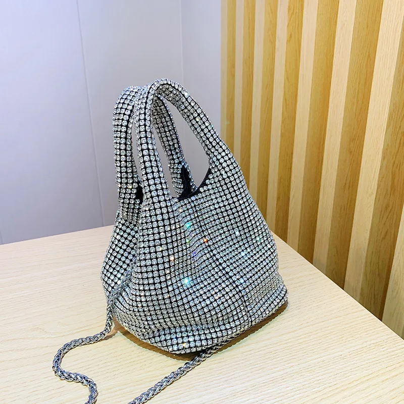 

Luxury Brand Crystal Chain Shoulder Crossbody Bag for Women Bucket Bags Vintage Designer Handbags Ladies Shopper Tote 2022 New