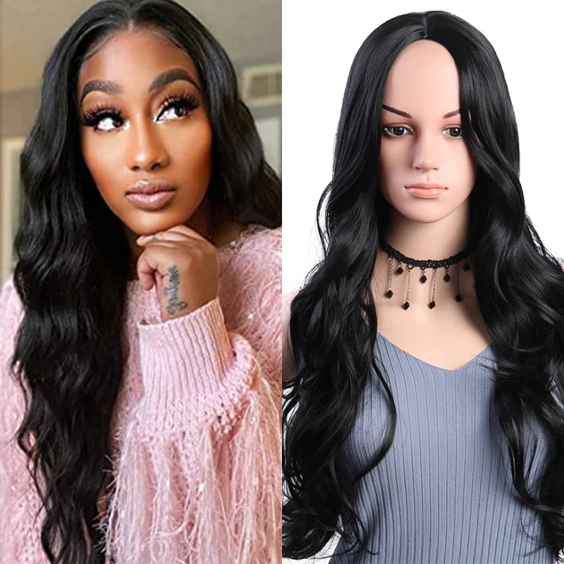 

LISIHAIR Synthetic Heat Resistant Fiber 26 Inch Women's Long Wavy Wig With Natural Hairline Color Transition Black Brown