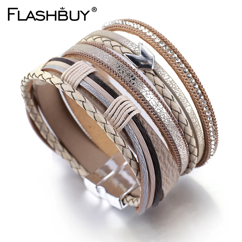 Flashbuy простая тесьма сплава стрелка кожаный браслет для женщин в богемном стиле