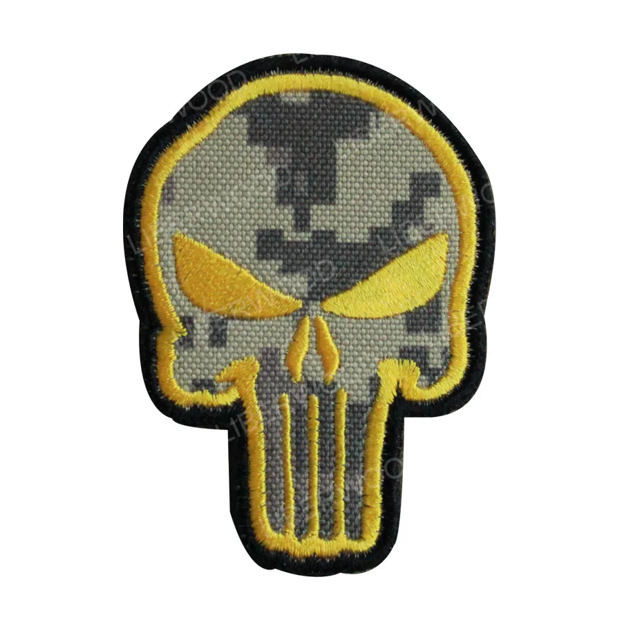 Embroidery yellow Каратель Череп Бог будет осуждать наш враг мы организуем встречи патч военный тактический боевой знак Мультикам снайперский патч - Цвет: Embroidery yellow