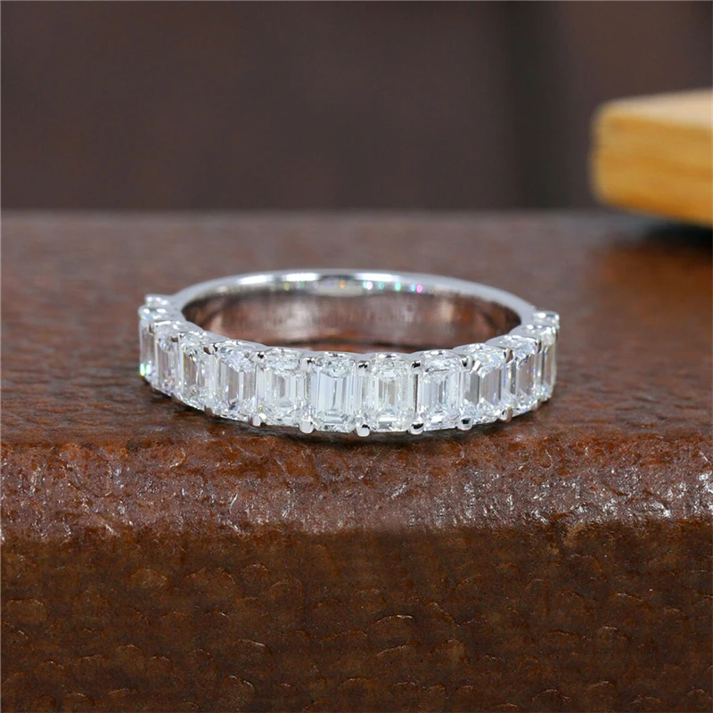 

RandH 4*3mm Emerald Cut Antique Eternity Half Band D Color Moissanite Ring 18K Solid Gold Classical Match Rings Free Shipping