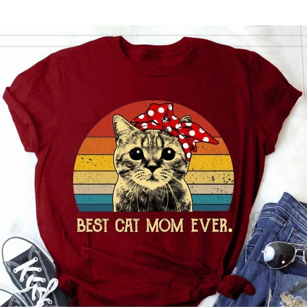 EDLPE футболка с надписью Best Cat Mom винтажный подарок на день матери Милая
