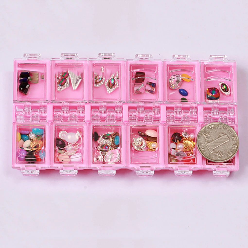 

New 1PC Clear Plastic 12 Grid Nail Art Rhinestone Empty Storage Box Jewelry Beads Display Storage Box Refillable Bottles