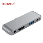 Адаптер Rankman Type C к HDMI, USB C 3,0, Aux адаптер для iPad Pro, MacBook, Samsung S20, Dex, Xiaomi 10, ТВ, PS5, Nintendo Monitor