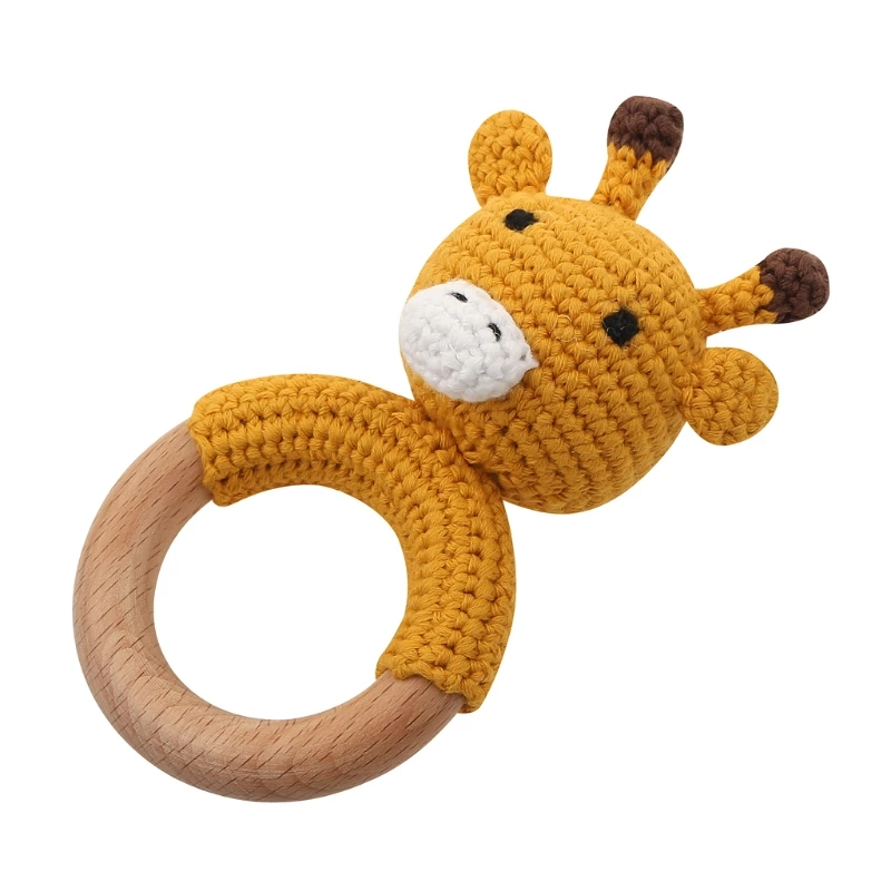 

Baby Teether Cartton Animal Crochet Wooden Teething Rings DIY Teething Rattle