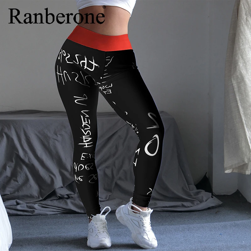 Ranberone 2020 Yoga Pants 3D Printing Elastic High Waist Women's Pants Push Up Fitness Elastic Sport Running Leggings Gym Tights