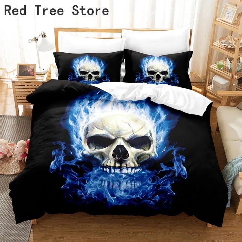 

3D Fire Skull Bedding Set Soft Polyester Queen King Twin Size Comforter Duvet Cover Pillowcase Sets 2/3pc Luxury Quilt Bedspread