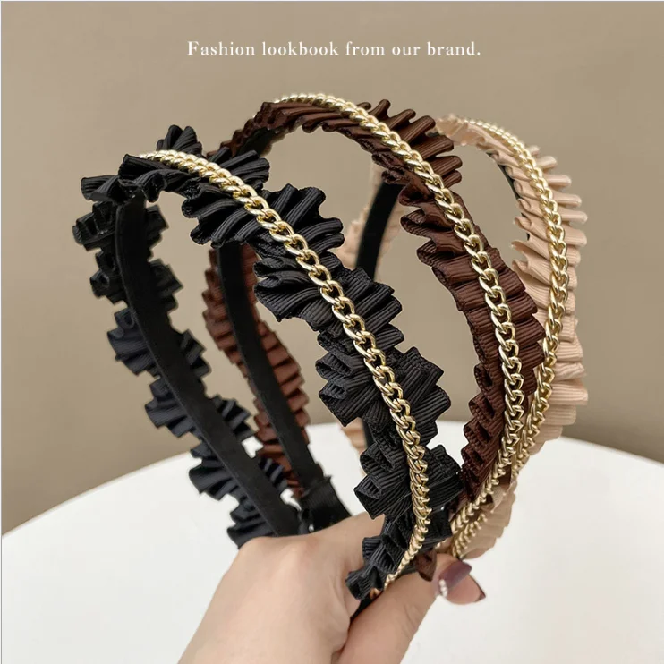 

Folded headbands retro women hairbands wholesale chain wave hair bundle