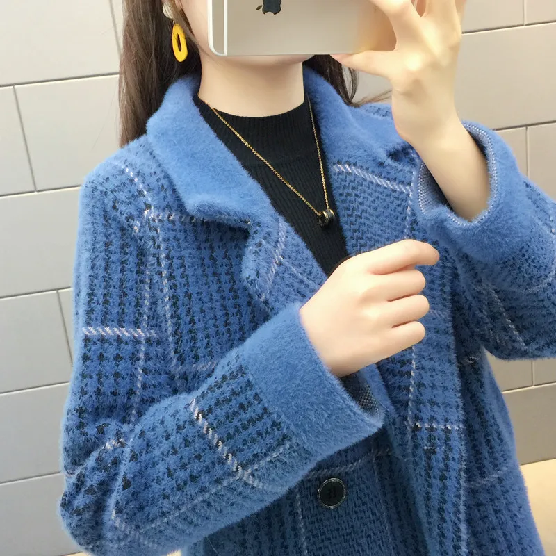 Норковая флисовая верхняя одежда женский свитер кардиган женская 2020 Осень-зима
