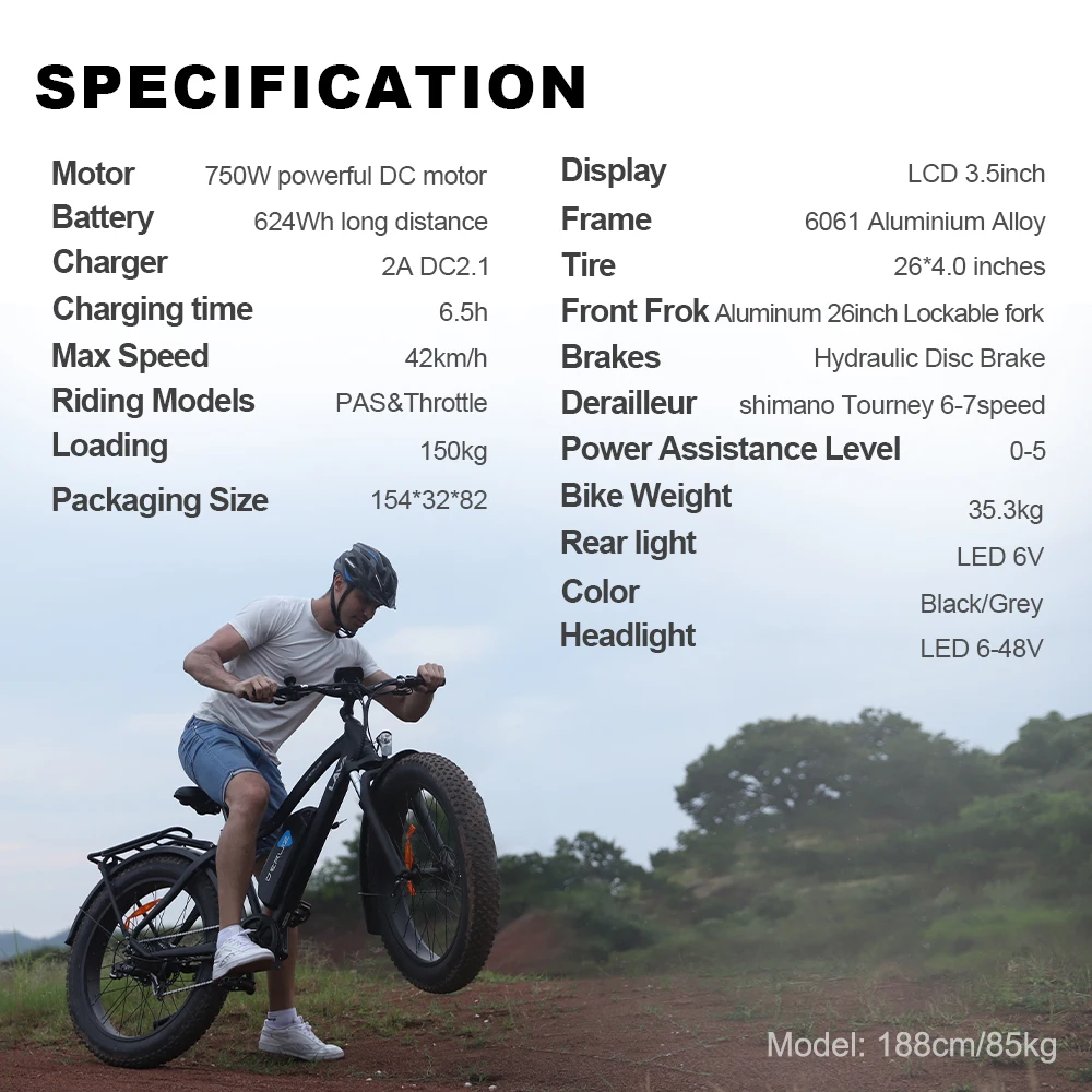 Электрический Снежный велосипед DERUIZ LAVA 26 дюймов 48 В 750 Вт Вт-ч электровелосипед с