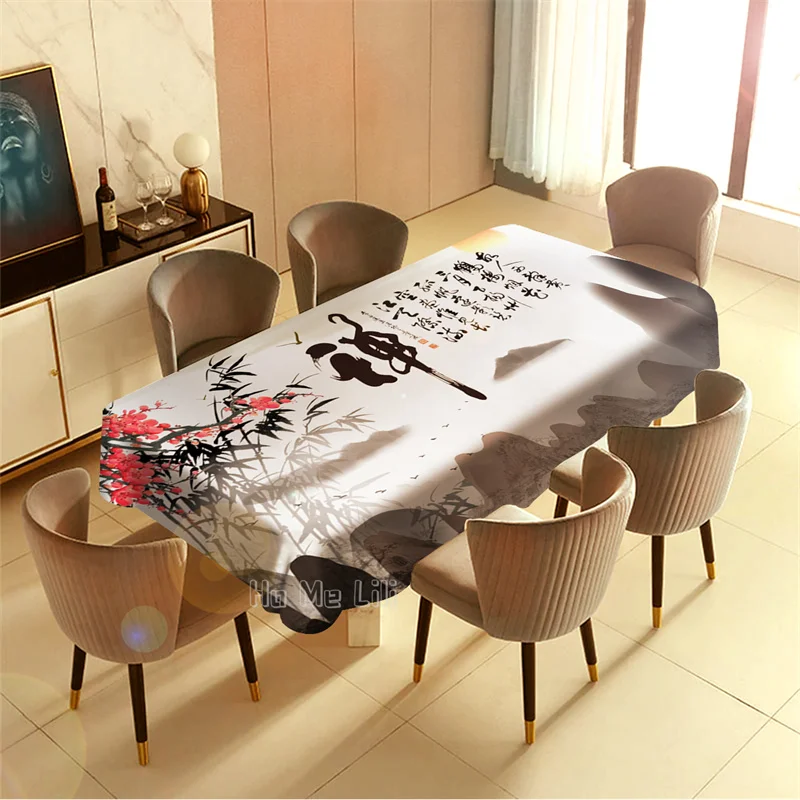 Jiangnan Water Village Boating Beautiful Patterns Waterproof Tablecloths Heavy Duty Oil Spill Proof Plastic Wipe Clean | Дом и сад