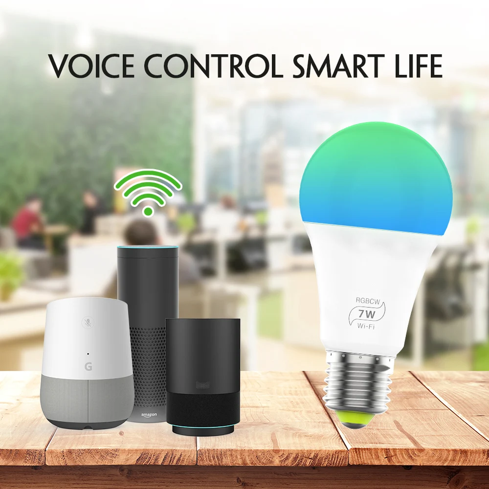 Умная Светодиодная лампа E27 с Wi Fi RGBW CCT 7 Вт работает Amazon Alexa и Google Home управление