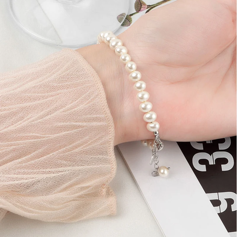 

New Popular Oval Pearl 925 Sterling Silver Bracelet Simple New Ladies Jewelry Birthday Party Gift Fashion Jewelry