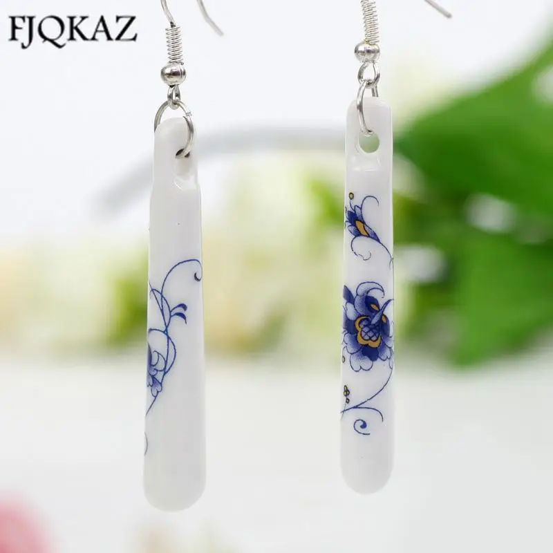 Этнический стиль ручной работы пион керамические серьги Женская мода синий и