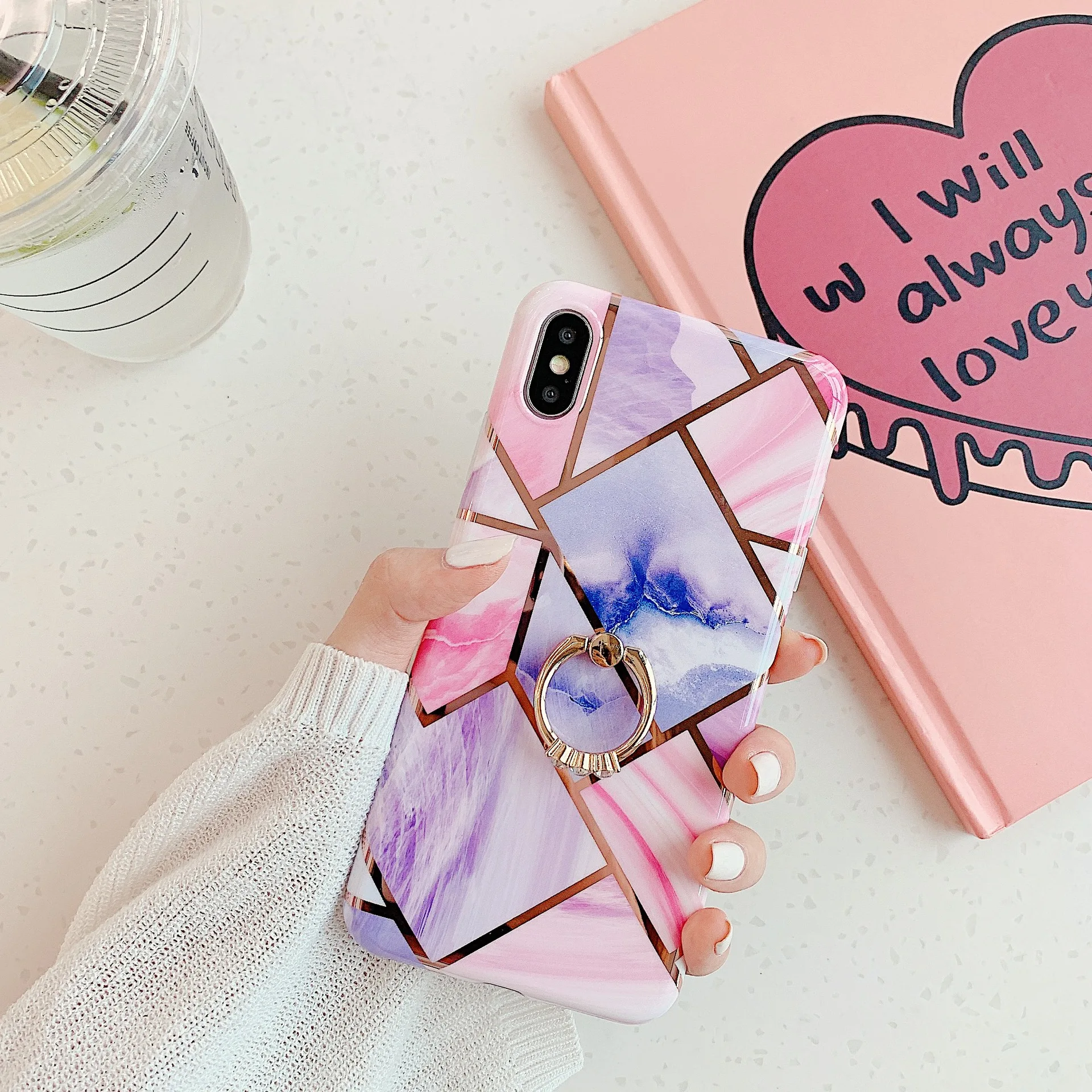 Geometric Marble Ring Stand Holder Phone Case For iPhone 11 Pro Max XR XS 6 6S 7 8 Plus X Luxury Soft Silicone Back Cover | Мобильные