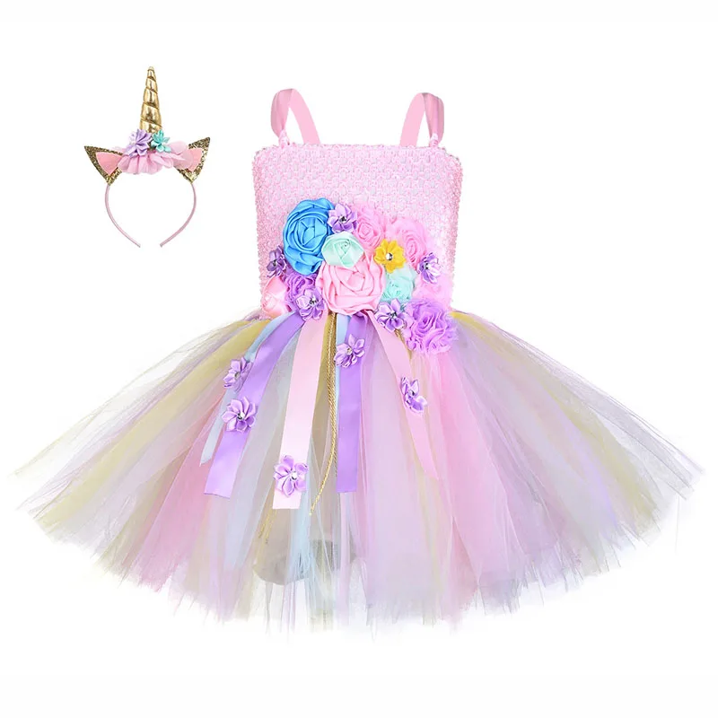 2019 Halloween Girls Sweet Princess Unicorn Dress Crochet Top Handmade Tutu Cross-border Flower Girl Wedding Party Wear 1-12Y | Детская