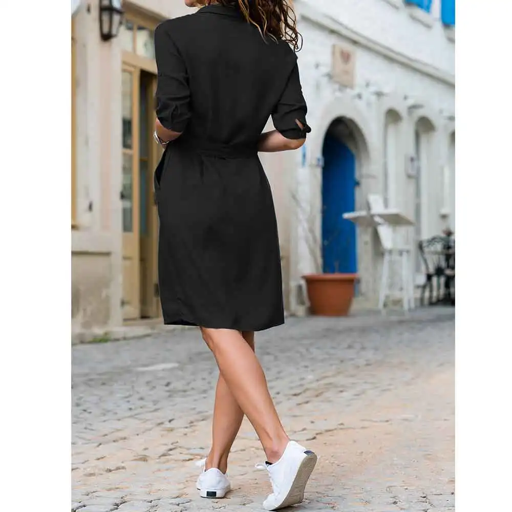 

Women's Summer Half Sleeve Dress Casual Party Solid Color Beach Dress Button Pocket Top Women's Dress Retro Party Dresses