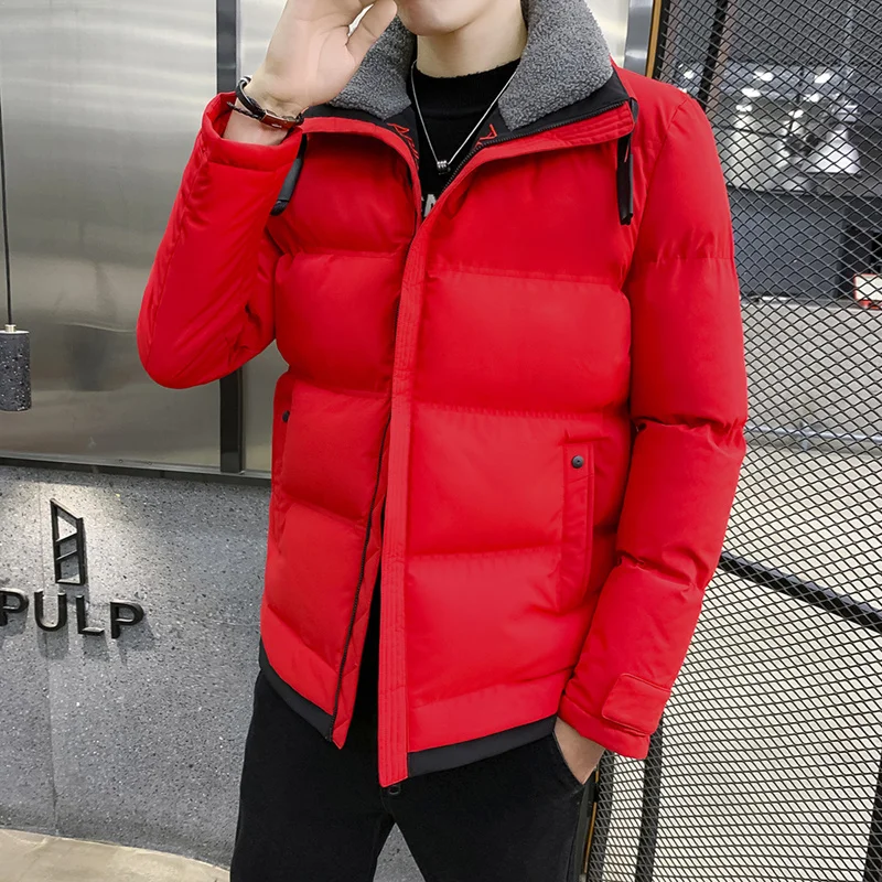 Новинка 2020 зимняя мужская красная парка в Корейском стиле Модная приталенная