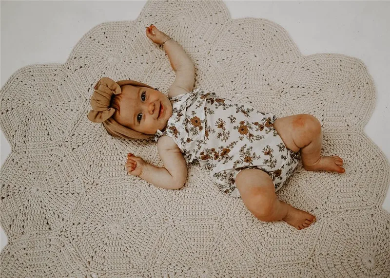 

Summer Baby Girls Sweet Flower Jumpsuits Fashion Square Collar Ruffles Fly Sleeve Backless Bandage Wrapped Romper