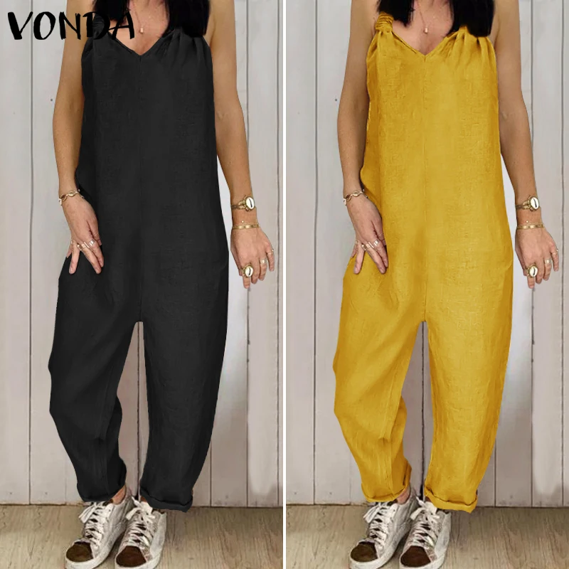 VONDA Комбинезоны женские винтажные повседневные свободные летние пляжные