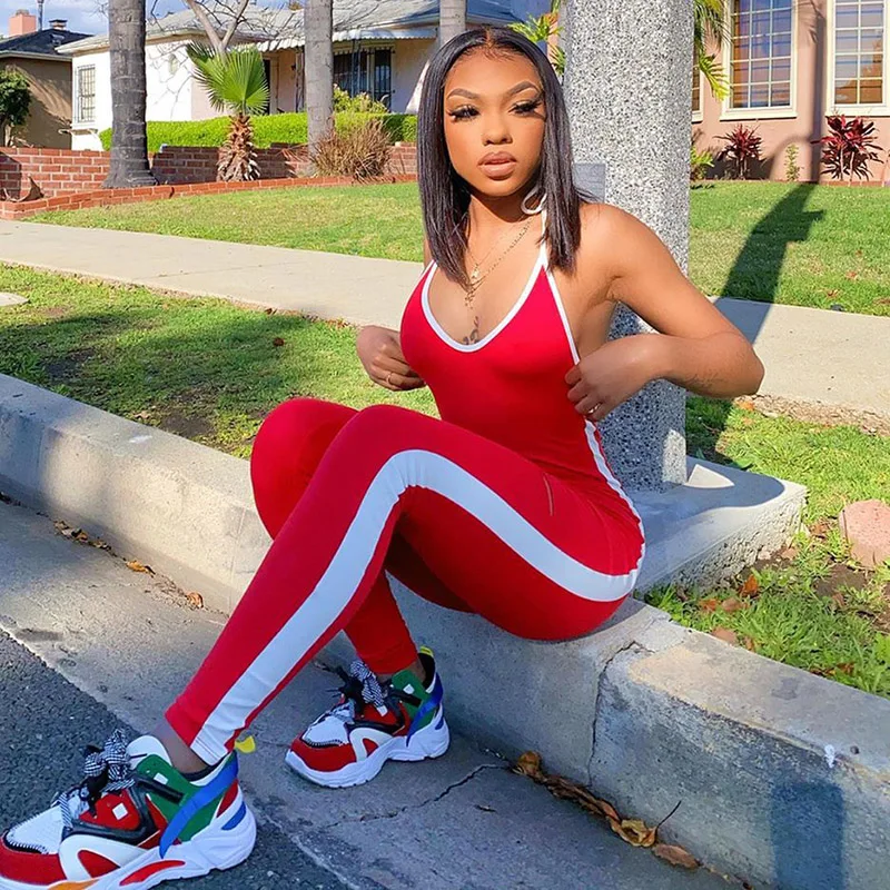 

Skinny Lace Up Playsuit Strap Streetwear Women Casual Jumpsuit Gym Clothing Fitness Leggings Sportswear Rompers Yoga Pants