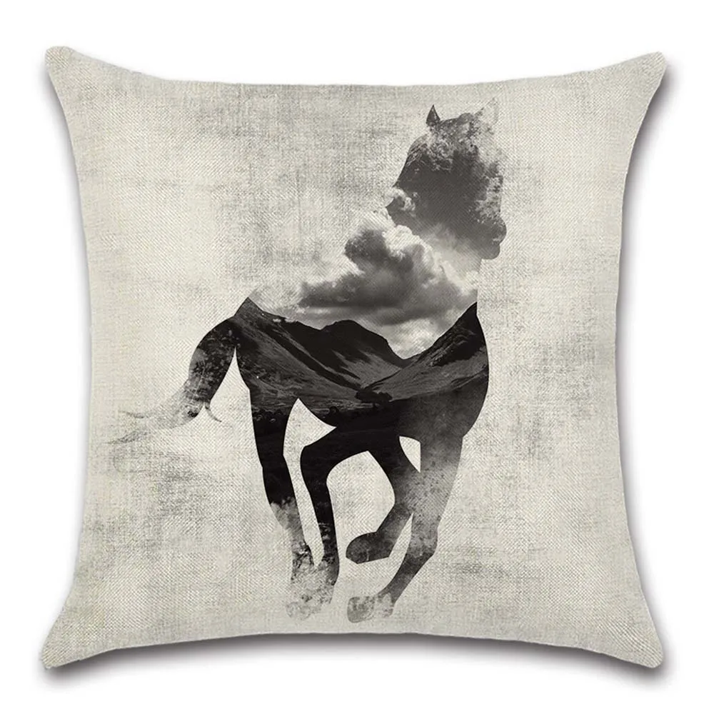 Чернильный стиль рисунок лошади бежевый Чехол на подушку декоративный домашний