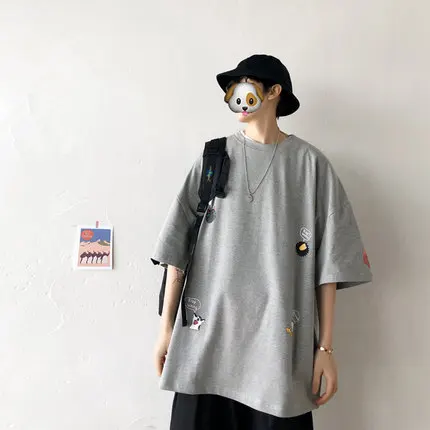 

han Men's cartoon t-shirt short-sleeved top summer 2021 new trendy brand ins wild loose