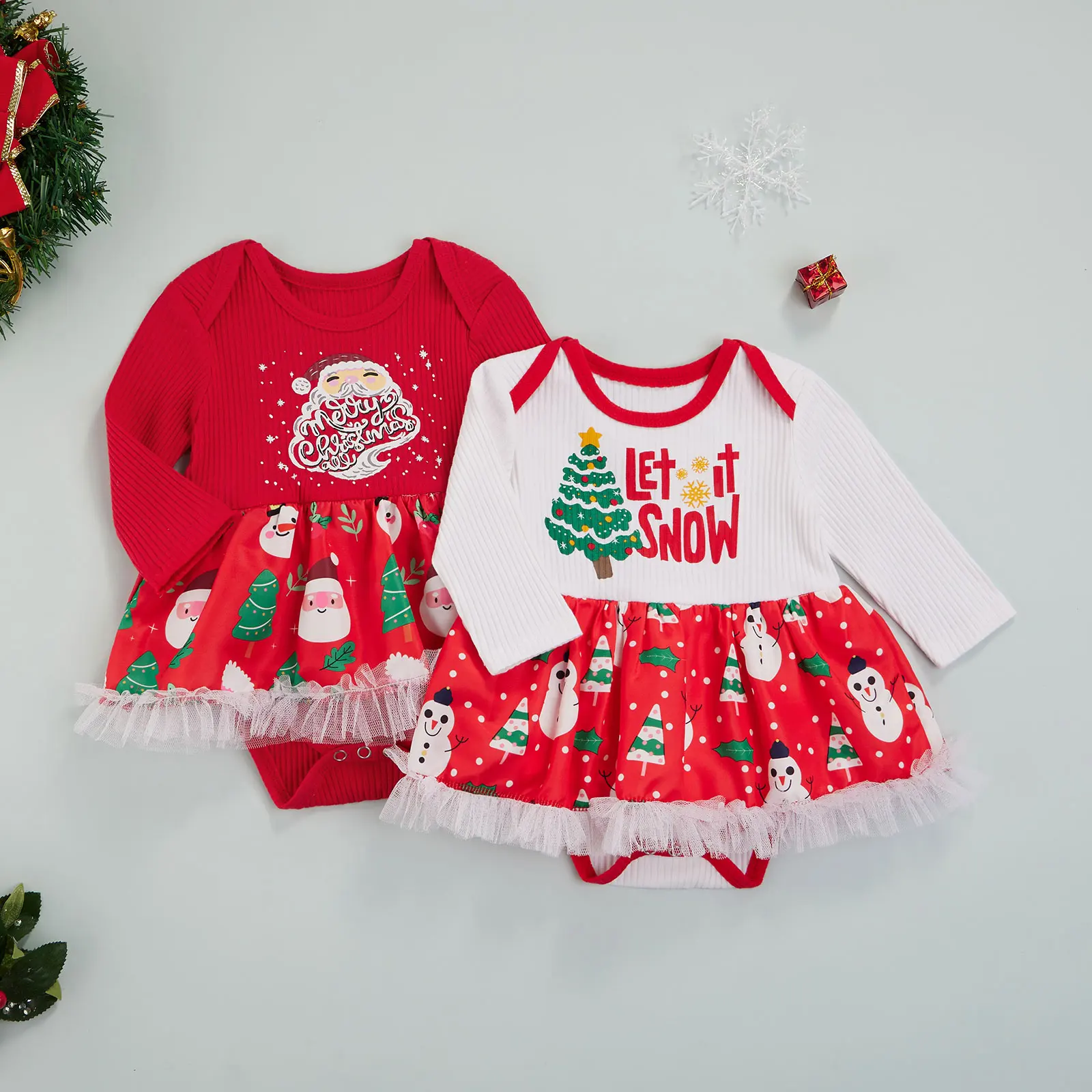 

0-18 Months Letter Clothes Christmas Baby Romper, Kids Santa Claus Print Round Neck Long Sleeve Bodysuit for Spring Fall