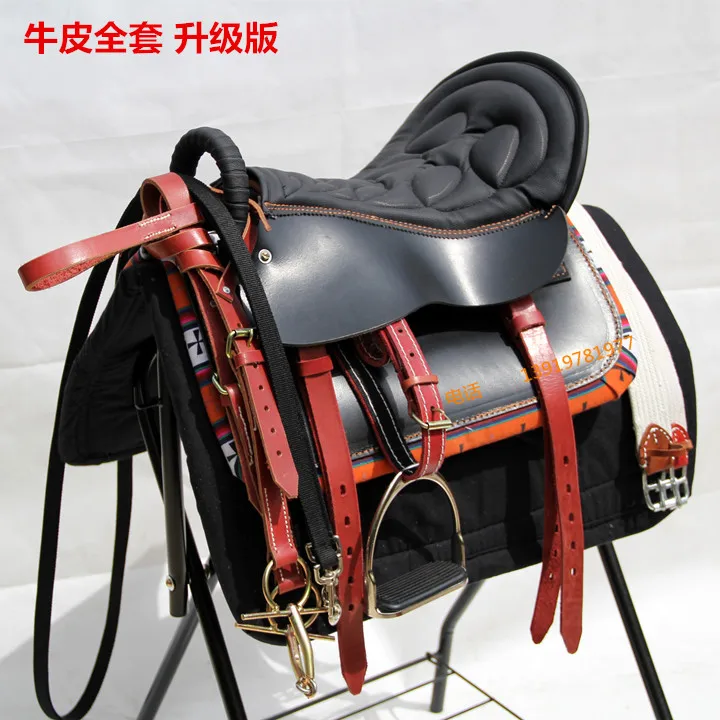 New Pure Cow Leather Saddle Tourists Soft Saddle Handmade Harness Horse Saddle