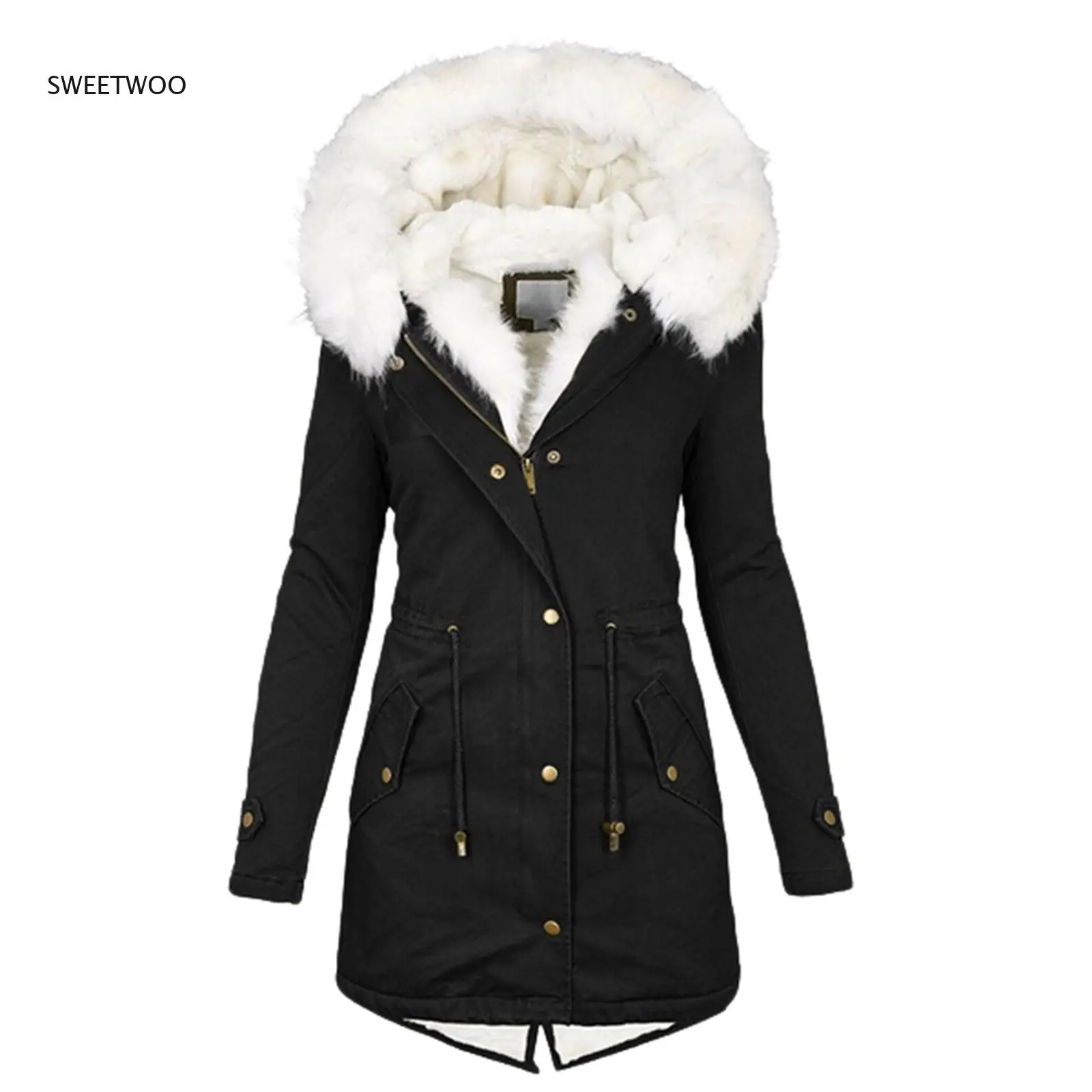 

Women's Warm Hooded Thick Padded Outerwear Big Collar Jackets Women's Stylish Down Jacket Korean Version 2022 Winter Mid-length
