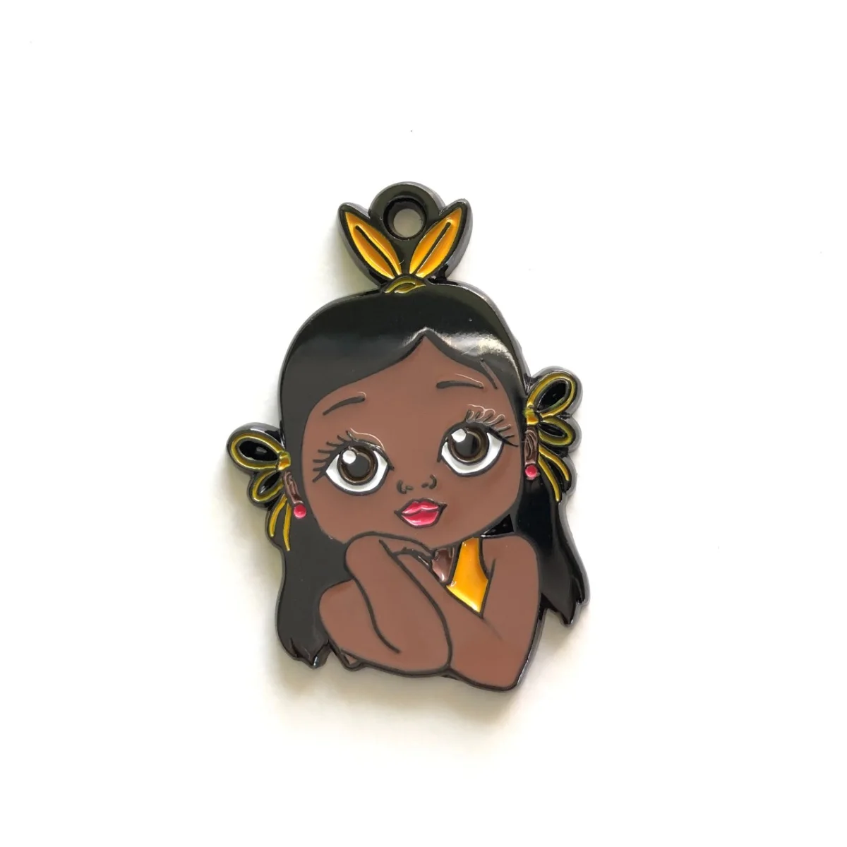 

5pcs Afro Black Little Girl Enamel Charms for Bracelet Making Pendant for Woman Jewelry Bangle Necklace Keychain New Items
