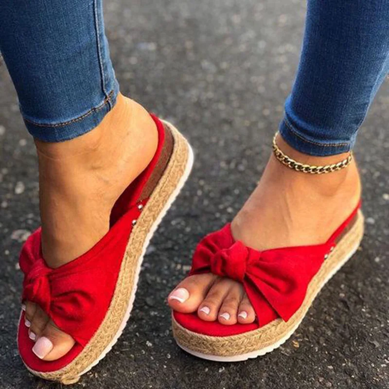 

Women Summer Sandals Mid Heels Sandals Plus Size Wedges Shoes Woman Sweet Bowties Slippers Sandalias Mujer Sapato Feminino 2021