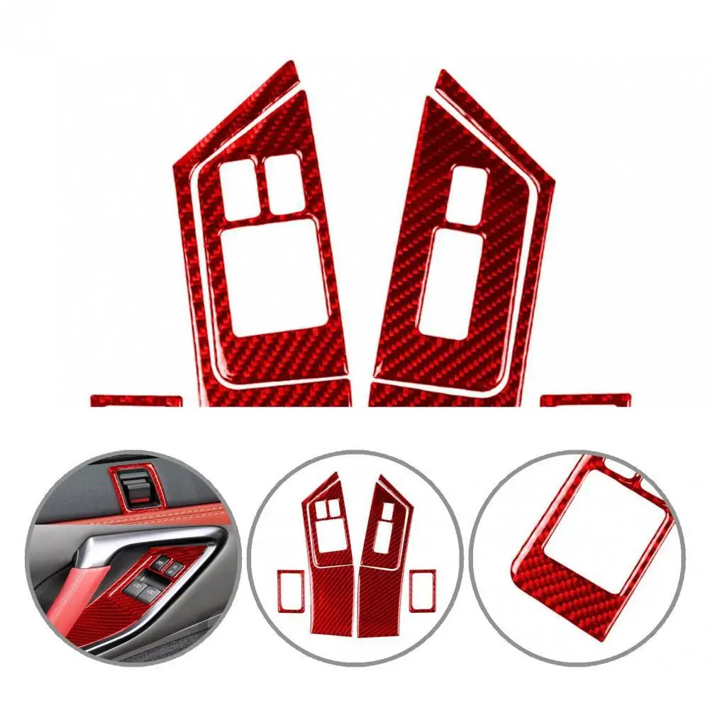 

Stable 6Pcs Exquisite Window Lifter Panel Carbon Fiber Sticker Non-corrosive Door Lock Pins Frame Trim Rigid