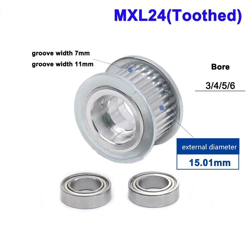 

1Pcs MXL 24 Tooth 25 Tooth Idler Timing Pulley Double Side Bearing Synchronous Wheel Width 7mm 11mm Bore 3/4/5/6mm