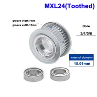 1pcs mxl 24 tooth 25 tooth idler timing pulley double side bearing synchronous wheel width 7mm 11mm bore 3456mm