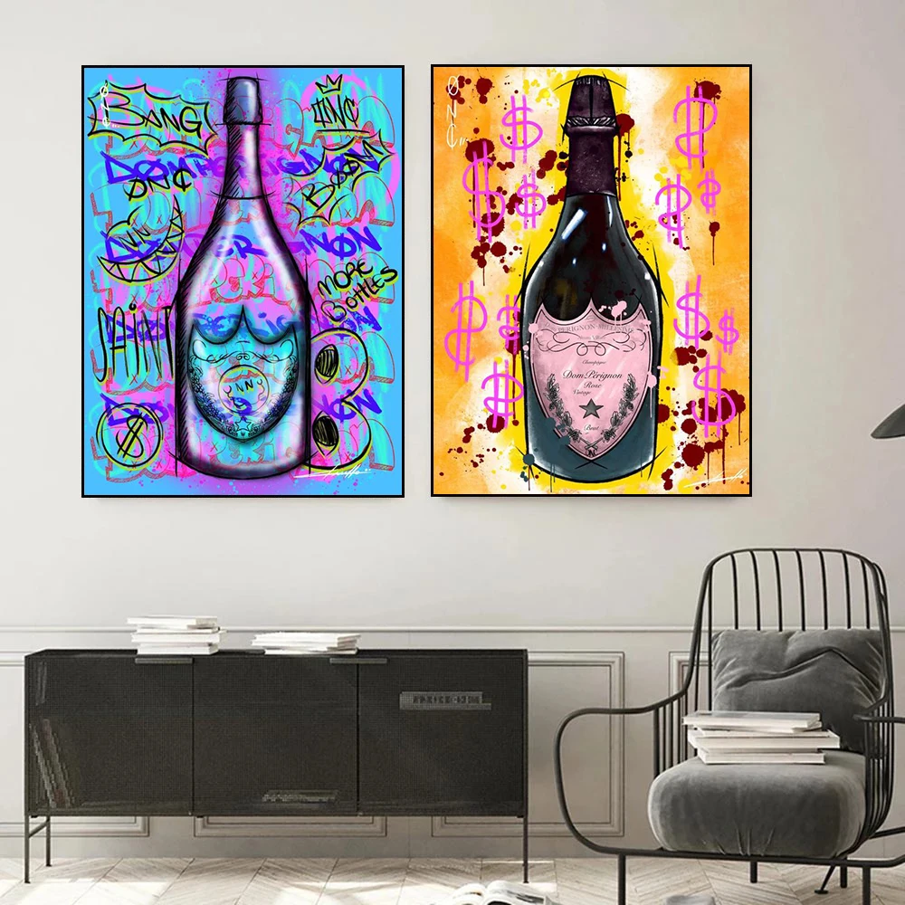 

Champagne Abstract Poster and Prints on the Wall Dollar Sign Canvas Painting Street Graffiti Art Picture For Living Room Decor