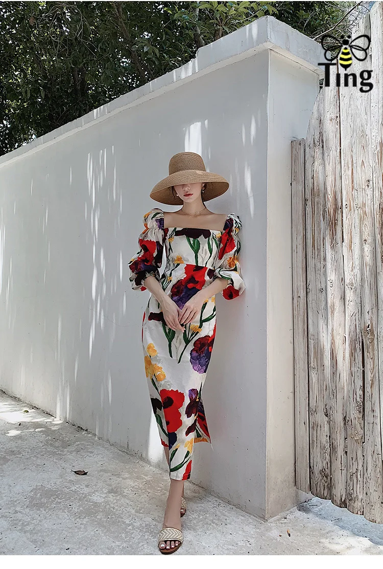 Женское винтажное платье-миди Tingfly элегантное богемное платье с цветочным