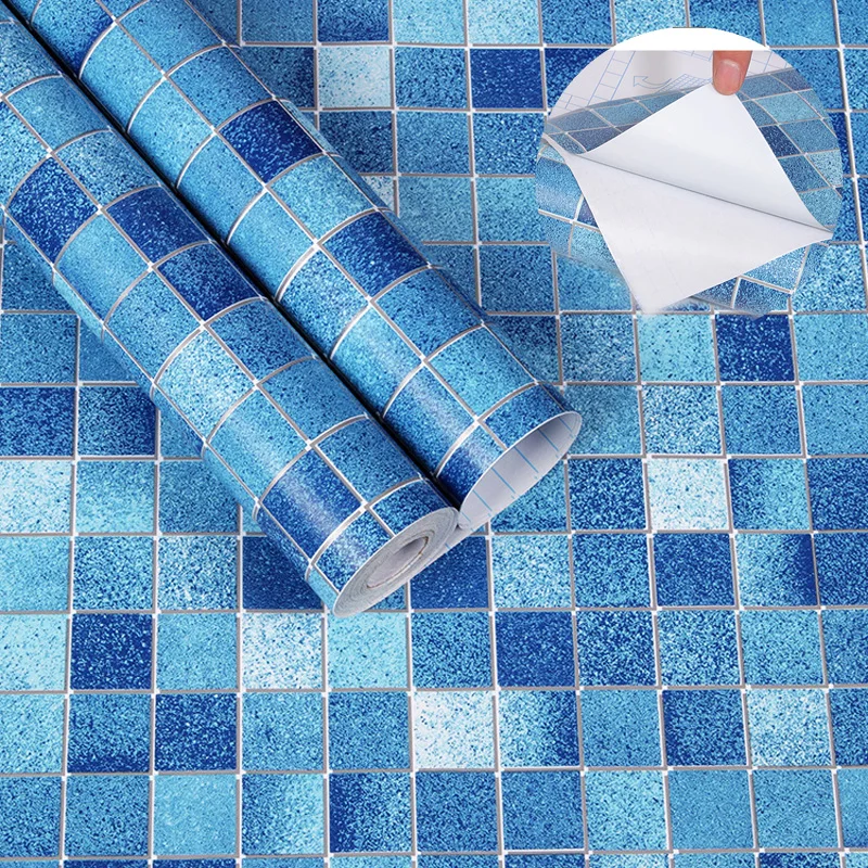 

Wokhome Waterproof PVC Self-Adhesive Mosaic Wallpaper Contact Paper Oil Proof Wall Sticker For Kitchen Bathroom Home Decor