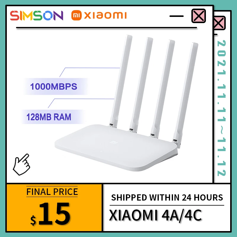 

Xiaomi Router 4A 4C MI Gigabit edition 300M 2.4GHz 16MB ROM 128MB DDR3 High Gain 4 Antenna APP Control IPv6 WiFi Xiaomi Router