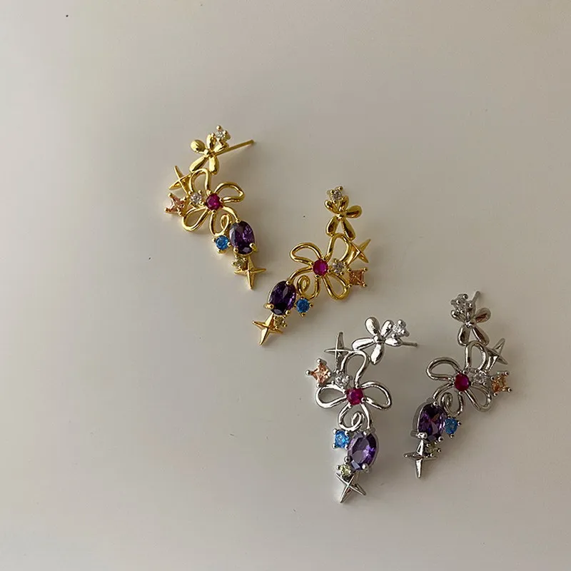 

Rainbery Korean Sweet Rhinestone Flower Long Earrings Temperament New Fashion Jewelry Party Pendientes Gifts JE1671