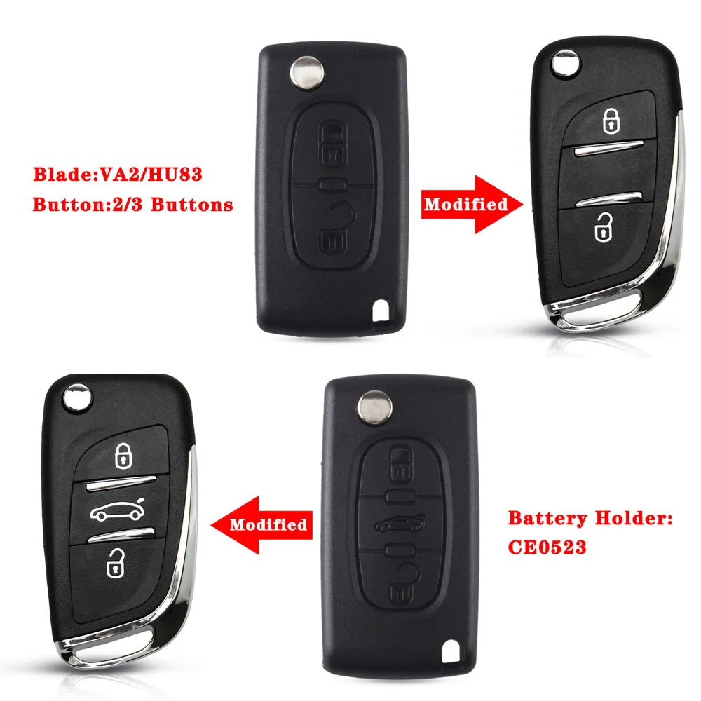 Ключ автомобильный KEYYOU ASK/FSK 433 МГц для Peugeot 107 207 307 307S 308 407 607 CE0536 VA2/HU83 PCF7961 2/3|Ключ от