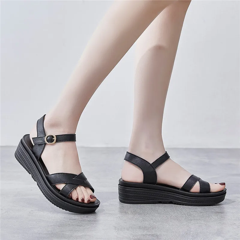 

New Summer Concise Beige Wedge Sandals Women Fashion Roman Sandal Ladies Shoes Non-slip Platform Women's Sandals sandalias mujer
