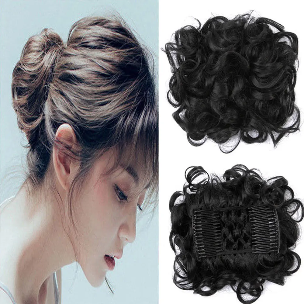 Новейшая мода большой гребень клип в вьющиеся волосы кусок шиньон updo Свадебные накладные волосы булочка