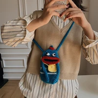 wool woven mini bags for girls 2021 new fashion party shoulder crossbody bags cartoon cute womens purses mobile phone bag woman